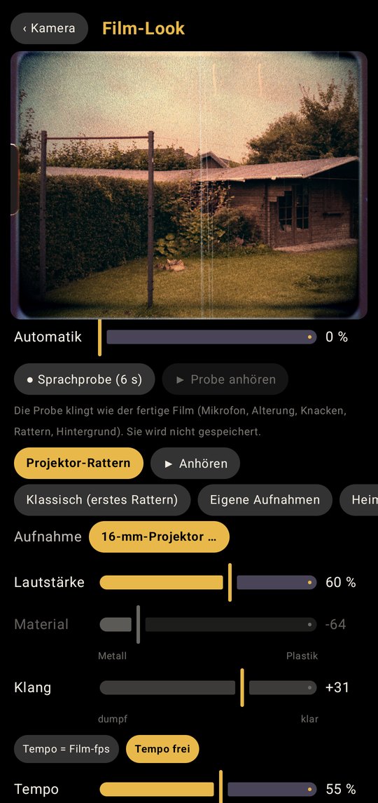 Einstellungen für das Projektor-Rattern